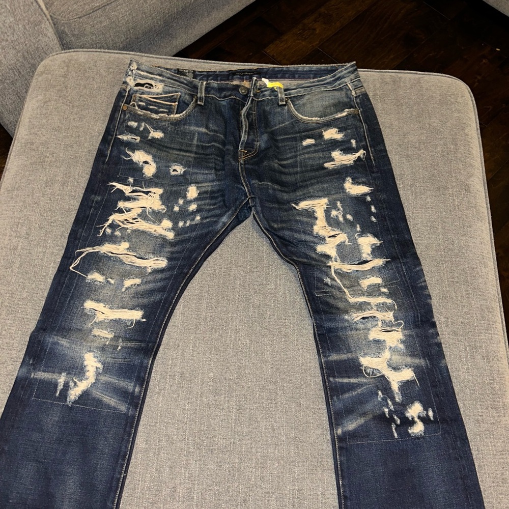 Cult of Individuality Blue Bootcut Jeans Distressed Denim